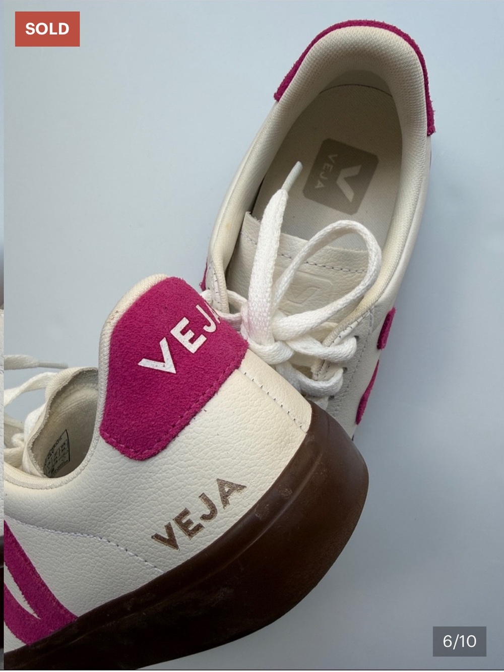 VEJA Campo Leather White Pink Bark Sneakers Size 7